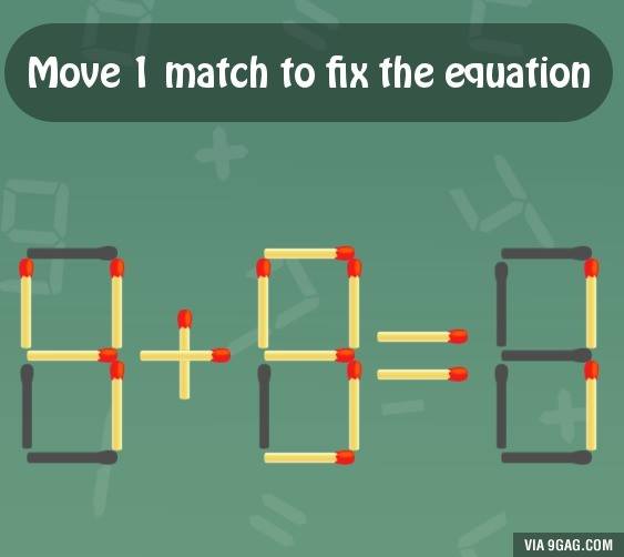 Μπορείτε να λύσετε αυτή την εξίσωση μετακινώντας ένα σπίρτο..; [pic]