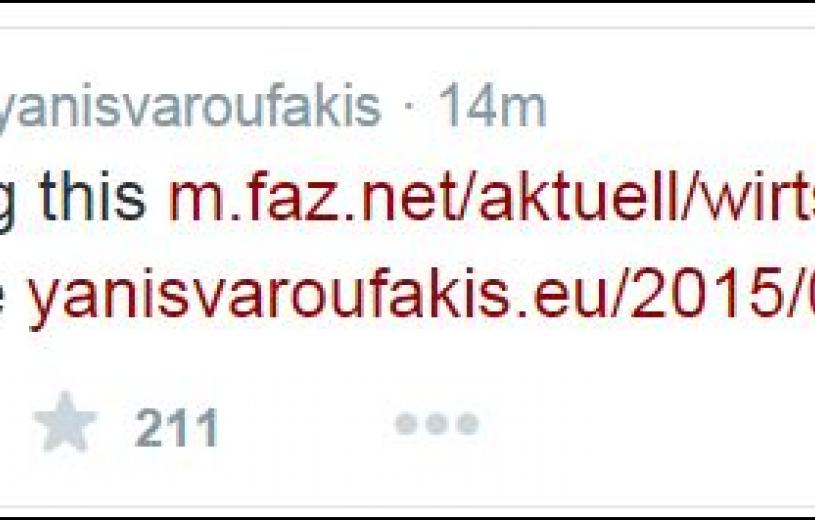 Tweet του Βαρουφάκη για τη FAZ και τον Σόιμπλε