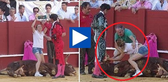 Γενναία ακτιβίστρια μπαίνει στην αρένα και αγκαλιάζει τον ταύρο πριν θανατωθεί!! (βίντεο – Pics)