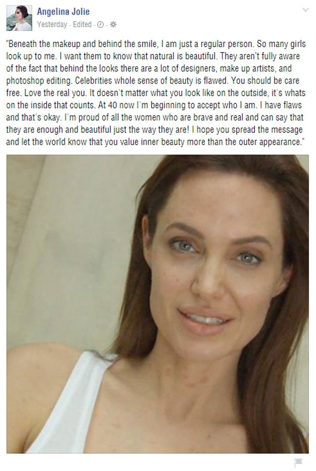 Angelina Jolie –  Βγάζει selfie χωρίς μακιγιάζ και εμψυχώνει όλες τις γυναίκες να κάνουν το ίδιο (εικόνα)