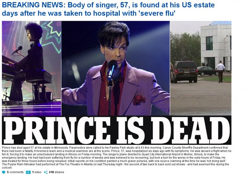 “Εφυγε” ξαφνικά από τη ζωή ο πρίγκιπας της Ποπ, Prince