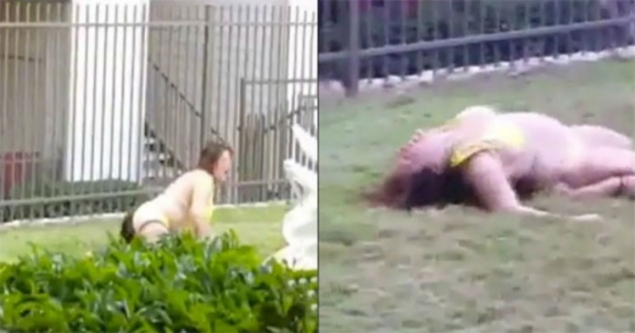 Γυναικά πήρε ναρκωτικά και βγήκε έξω με Μπικίνι και τρέλανε την γειτονιά…! (video)
