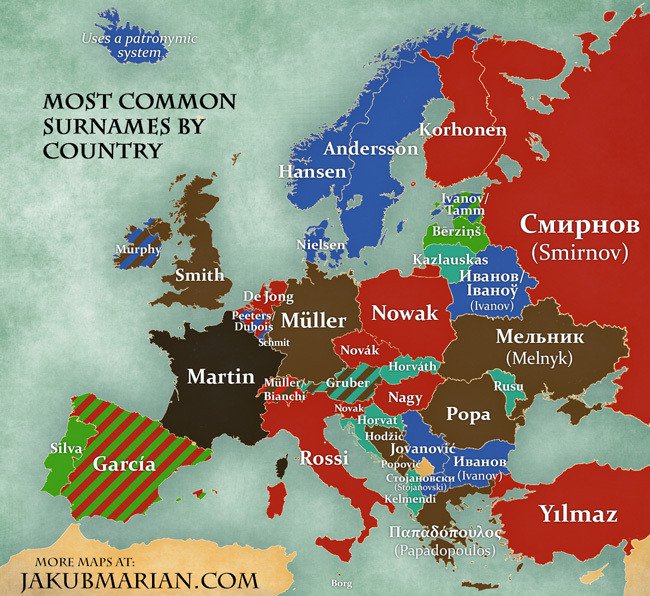 Αυτά είναι τα πιο δημοφιλή επώνυμα σε κάθε ευρωπαϊκή χώρα (εικόνα)