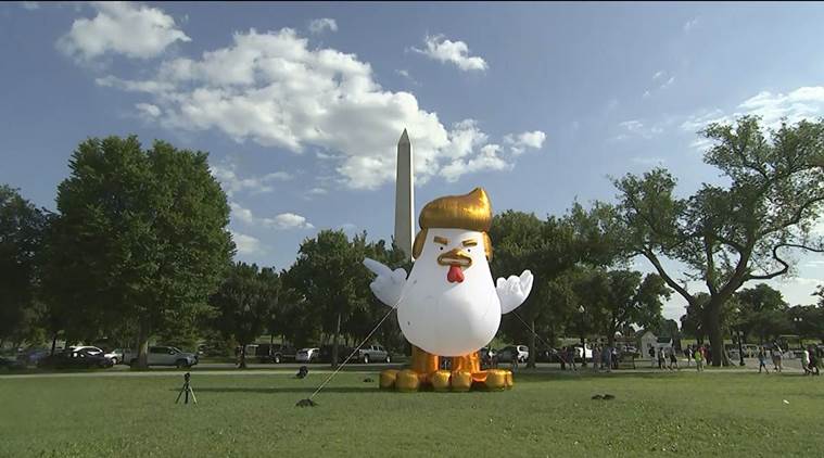 Φουσκωτή κότα 7 μέτρων με τη μορφή του Τραμπ έξω από τον Λευκό Οίκο [βίντεο]
