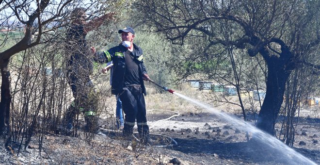 Πυρκαγιά περιφερειακά της λίμνης Βιστωνίδας – Ρίψεις νερού από αέρος