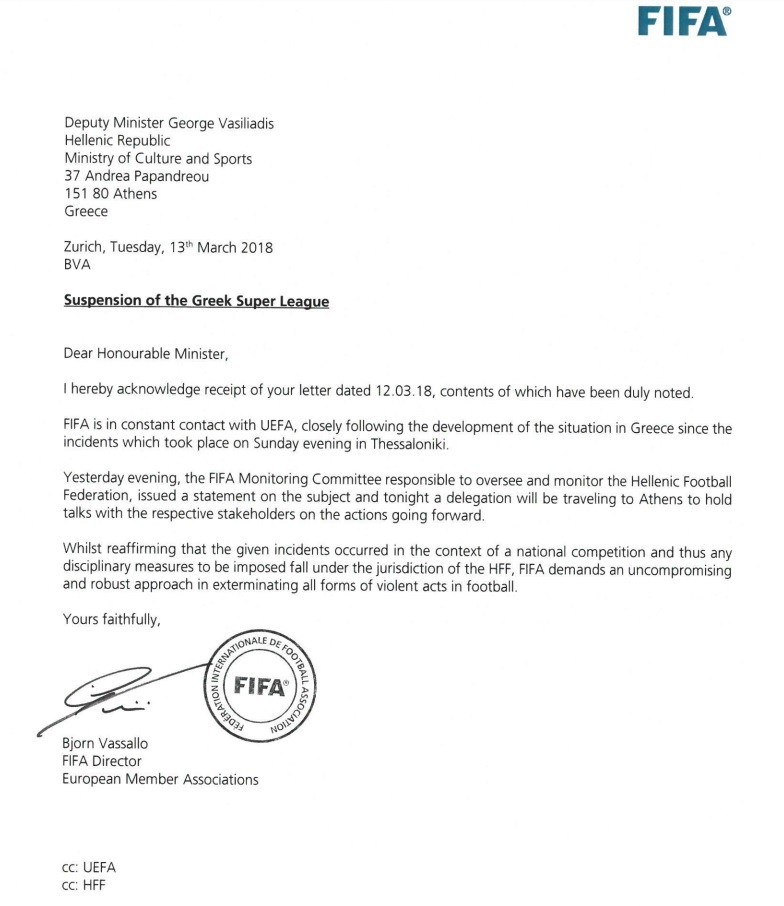 FIFA: «Ερχόμαστε στην Ελλάδα και απαιτούμε μια ασυμβίβαστη και σκληρή λύση»!