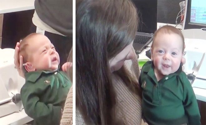 Μωρό 3 εβδομάδων κλαίει μόλις ακούει ήχο για πρώτη φορά, αλλά «παγώνει» όταν η μαμά λέει το όνομα του (Βίντεο)