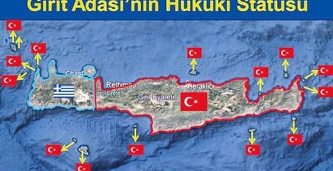Νέα τουρκική πρόκληση: Κυκλοφόρησε χάρτης που δείχνει ότι τα 3/4 της Κρήτης ανήκουν στην Τουρκία