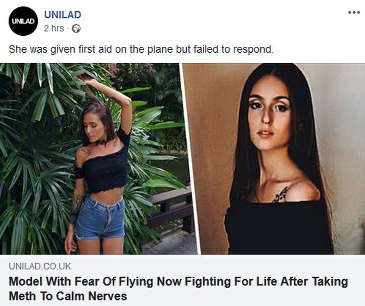 Μοντέλο προσπάθησε να παλέψει το φόβο της για τα αεροπλάνα με μεθαμφεταμίνη και τώρα βρίσκεται στην εντατική