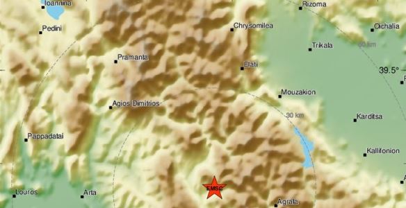 Σεισμός 4,7 Ρίχτερ δυτικά της Καρδίτσας