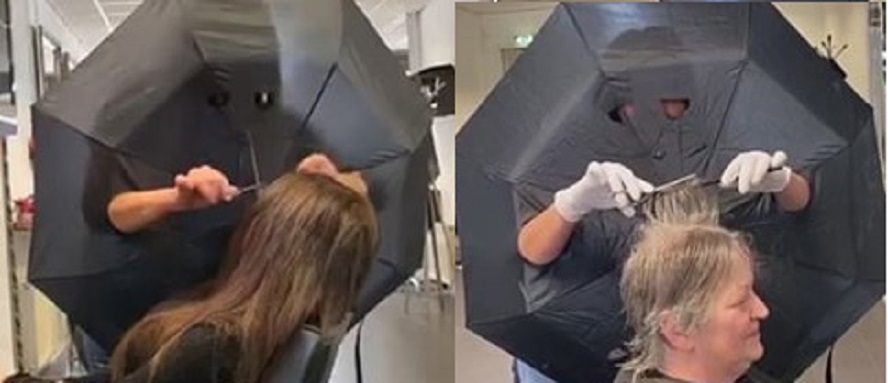 Ολλανδία: Κομμώτρια έφτιαξε στολή από ομπρέλα για να κουρεύει τους πελάτες της