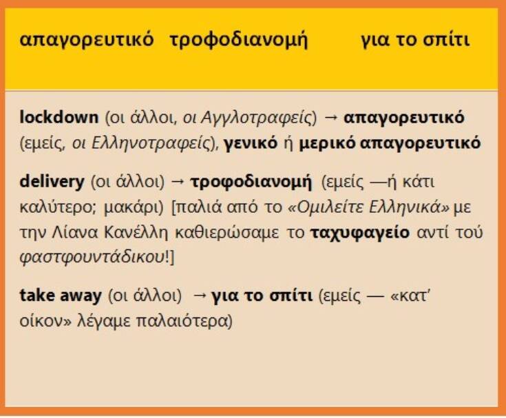 Η αντίδραση του Μπαμπινιώτη για lockdown, delivery και take away – Πώς λέγονται στα ελληνικά