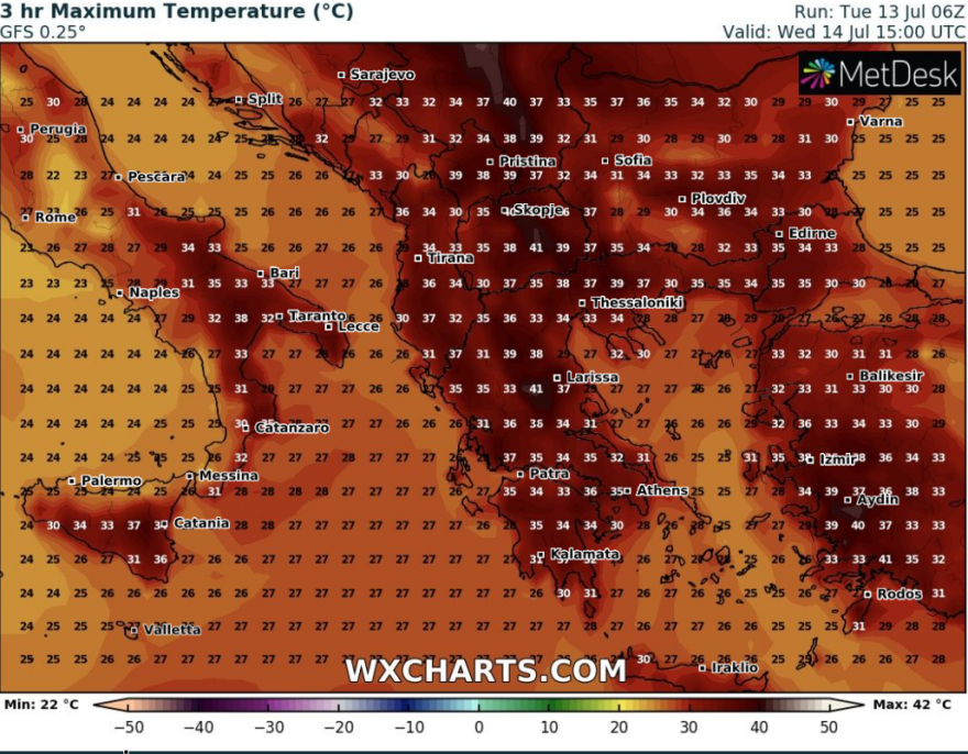 Καιρός: Τριήμερο καύσωνα με 40άρια – Δείτε χάρτη με τις σημερινές θερμοκρασίες
