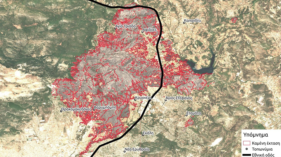 Εντυπωσιακή δορυφορική καταγραφή των καμένων στη Βαρυμπόμπη – Κάηκαν 68.000 στρέμματα