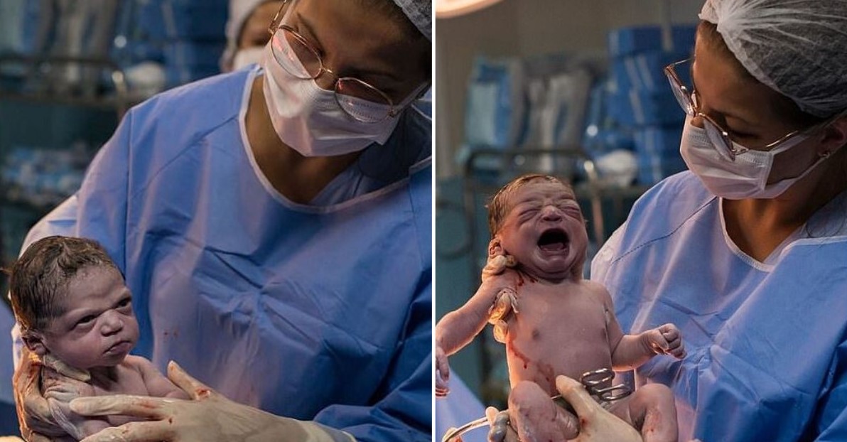 Μωρό κοιτάζει απειλητικά τον γιατρό που το έφερε στον κόσμο