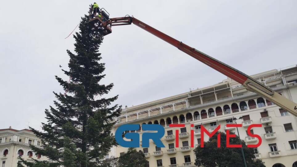 Θεσσαλονίκη: Στήθηκε το 18 μέτρων ύψους χριστουγεννιάτικο δέντρο