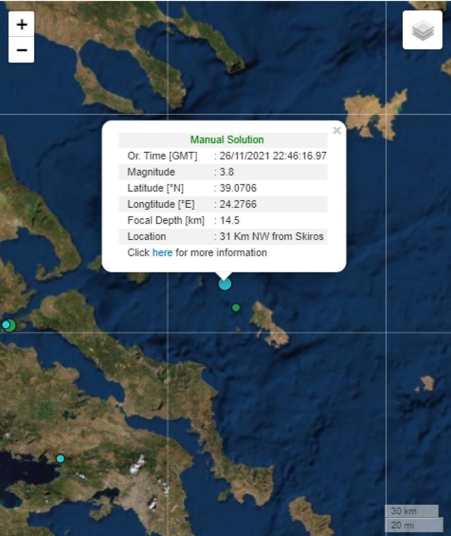 Σεισμός 3,8 Ρίχτερ στον θαλάσσιο χώρο βορειοδυτικά της Σκύρου
