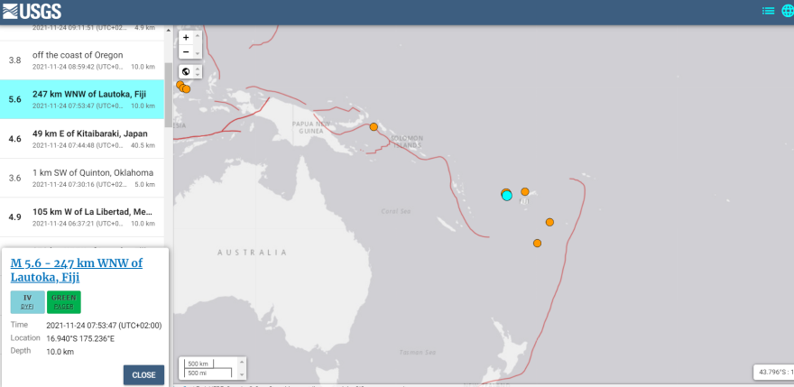 Σεισμός τώρα 5,6 Ρίχτερ στο νότιο Ειρηνικό, κοντά στα νησιά Φίτζι