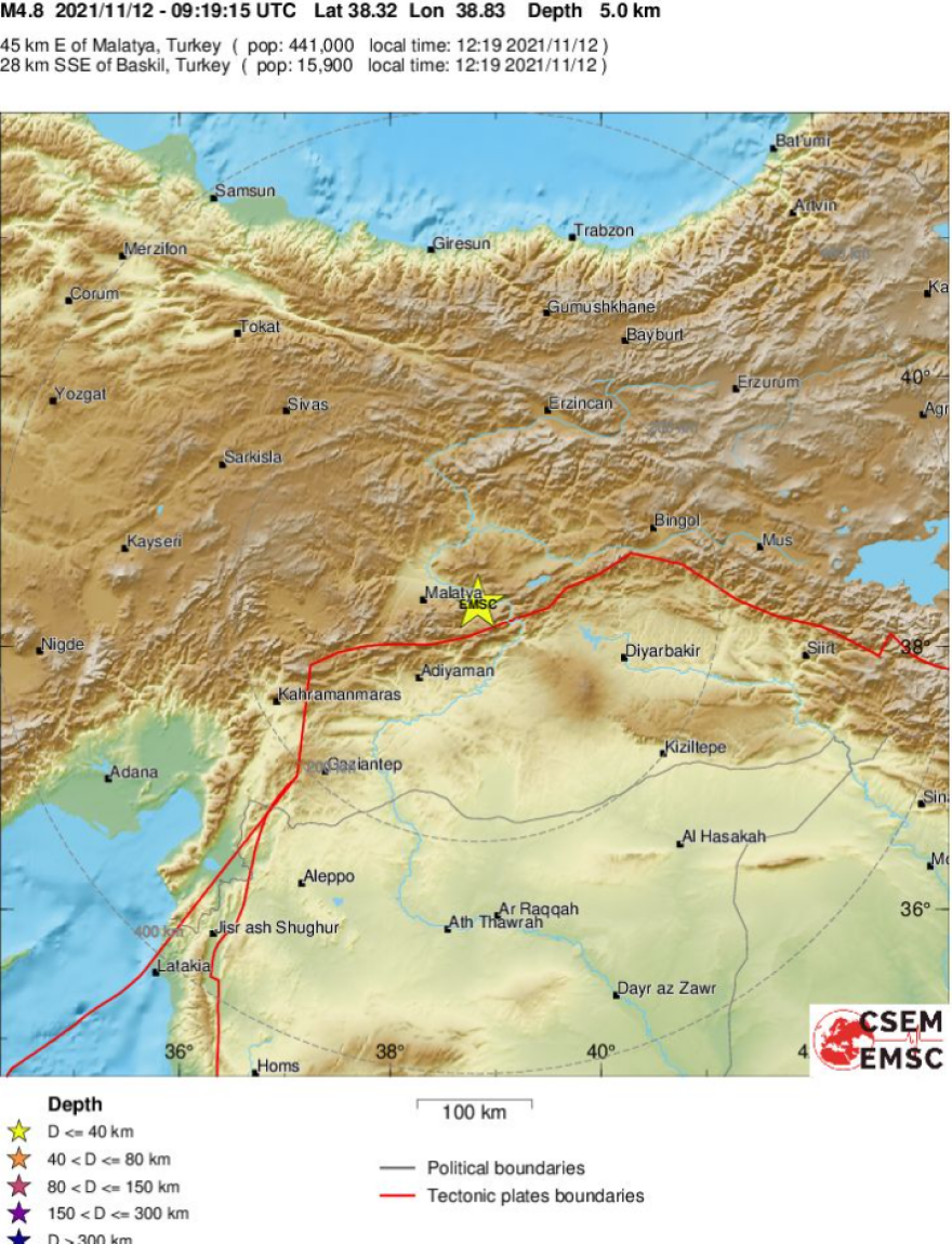 Σεισμός 4,8 Ρίχτερ έπληξε την ανατολική Τουρκία, δεν αναφέρθηκαν ζημιές ή τραυματισμοί