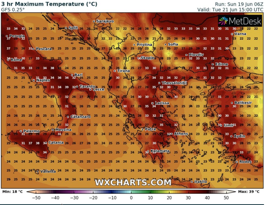 Καιρός: Κύμα καύσωνα για ένα δεκαήμερο στην Ελλάδα – Ακόμη και στους 41 βαθμούς η θερμοκρασία