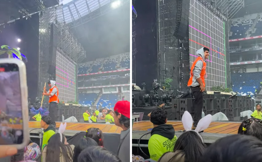 Καθαριστής κάνει κόλπα στη σκηνή πριν από συναυλία και γίνεται viral