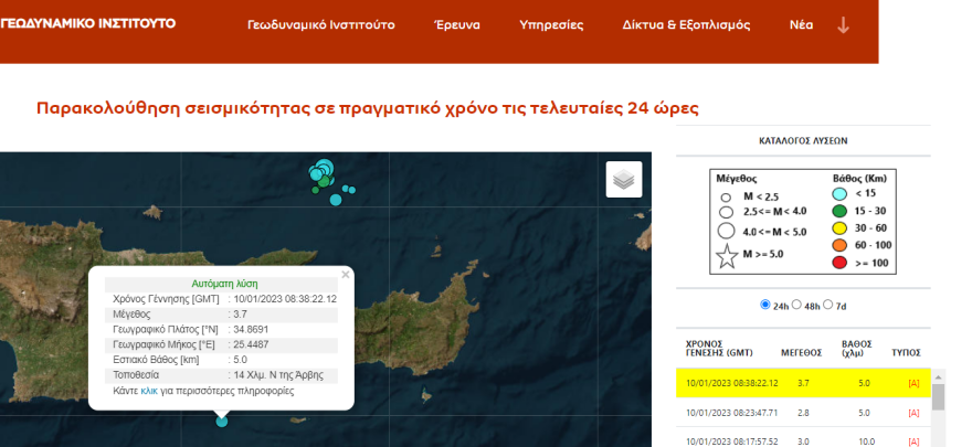 Σεισμός τώρα 3,7 Ρίχτερ στα ανοιχτά της Κρήτης