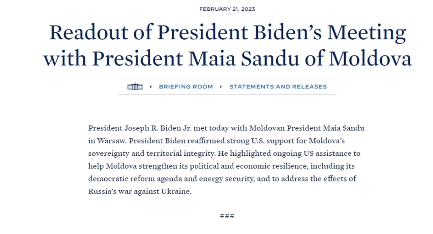 Ο Μπάιντεν είδε και την πρόεδρο της Μολδαβίας: «Ακλόνητη η υποστήριξη των ΗΠΑ»