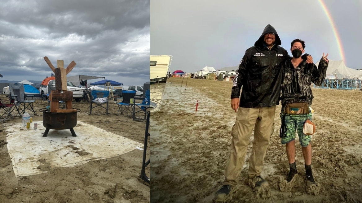 Burning Man: Κάποιοι εγκλωβισμένοι επισκέπτες έφυγαν με τα πόδια, άλλοι τσαλαβουτούν στην πηχτή λάσπη – Δείτε βίντεο