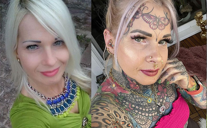 Η 57χρονη με τατουάζ από το πρόσωπο μέχρι τα δάχτυλα – Η αποκαλυπτική φωτογραφία 10 χρόνια πριν την μεταμόρφωση της